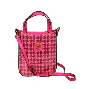 NWT Versace Pink Leather & Vinyl Houndstooth LA MEDUSA Crossbody TOTE BAG